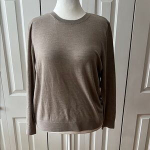 Katherine Barclay Lightweight Crewneck Sweater in Taupe Brown